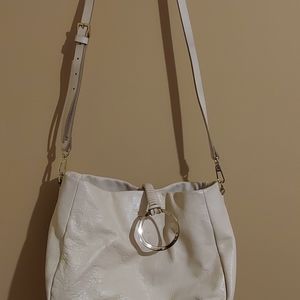 Halston Cream Bucket Bag with Detachable Shoulder/Cross body Strap